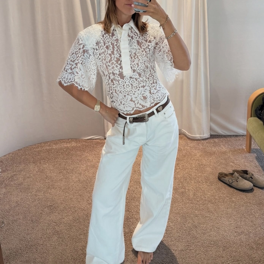 Helsa The Lace Shirt With Shoulder Pad